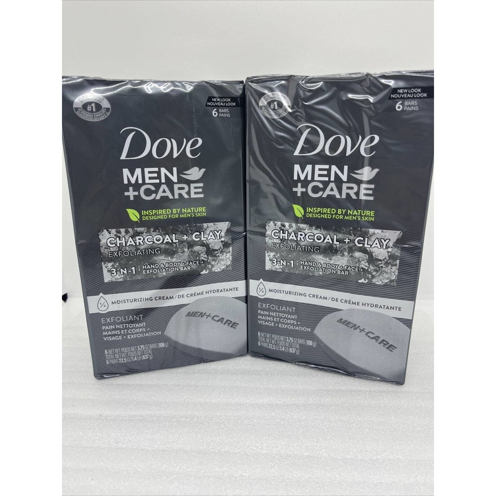 Set Of 2 - 6 Packs Dove Men+Care Exfoliating 3 In 1 Bar Soap, Charcoal Clay